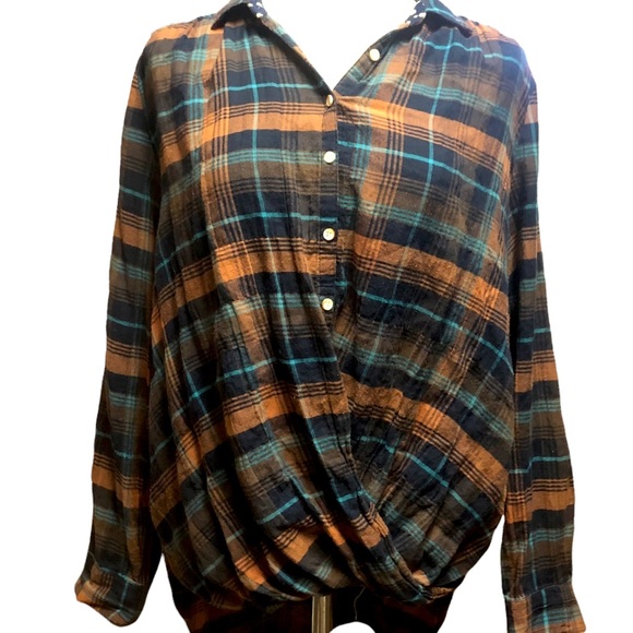 Isabella Sinclair | Plaid Draped Surplice Shirt Long Sleeve Size Medium - Picture 3 of 5